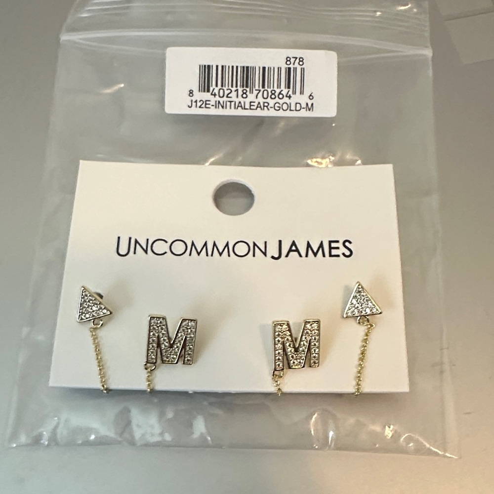 Uncommon James Gold 'M' Earrings with Sparkle- New!